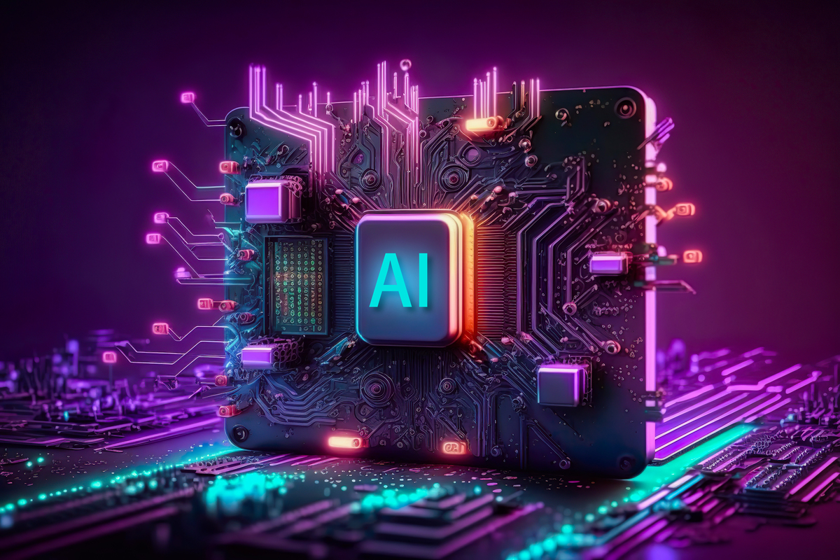 Abstract Computer Circuit Cyberspace Design with Neon Lighting , Technology circuit cyberspace design created with Generative Ai